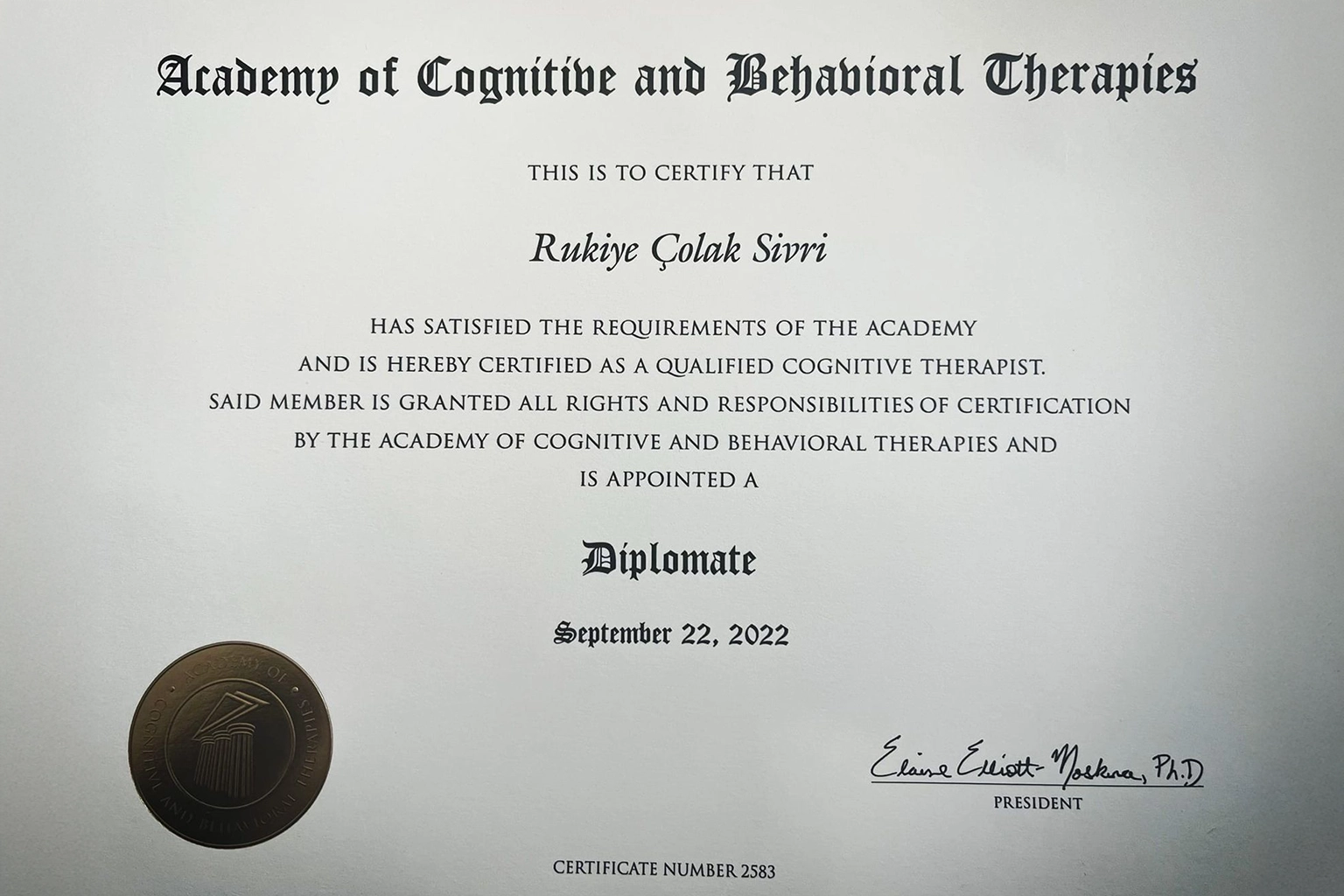 A-CBT Diplomate Belgesi